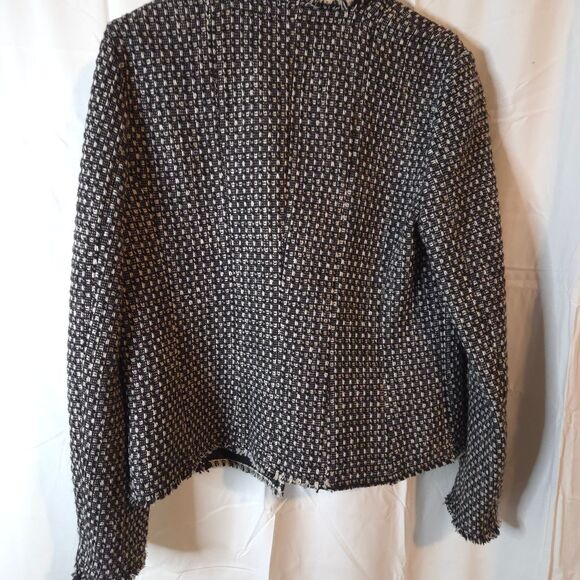 Eddie Bauer Blazer Women's M Wool Blend Black White Textured Open Front Jacket - Picture 9 of 9
